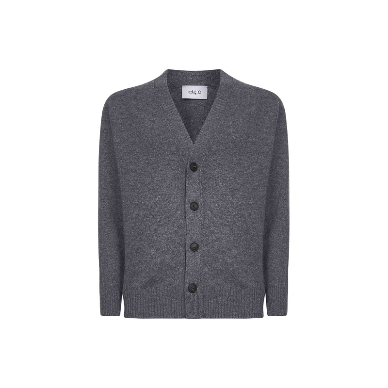 Grey virgin wool knit relaxed fit cardigan