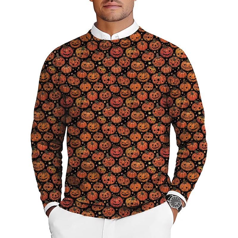 Halloween Star Pumpkin Bones Men’s Golf Crewneck Pullover Sweaters Ugly Sweater