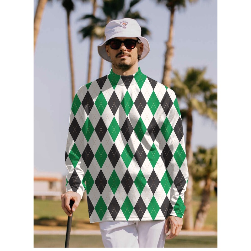 Men’s Argyle grid Pullover High neck Long/Short sleeve T-Shirt