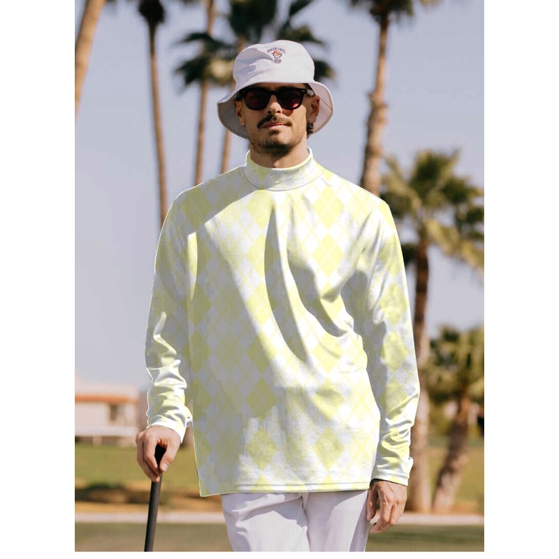 Men’s Argyle yellow grid Pullover High neck Long/Short sleeve T-Shirt