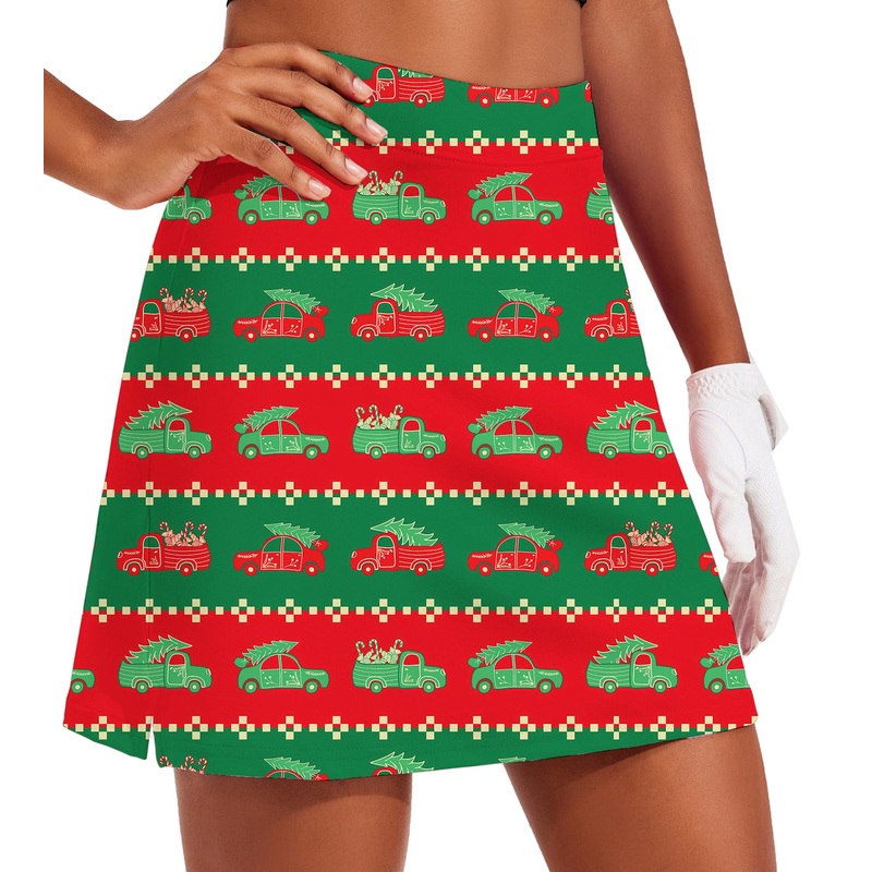 Women’s Truck Christmas Gift Golf Skirts Inner Shorts Pocket