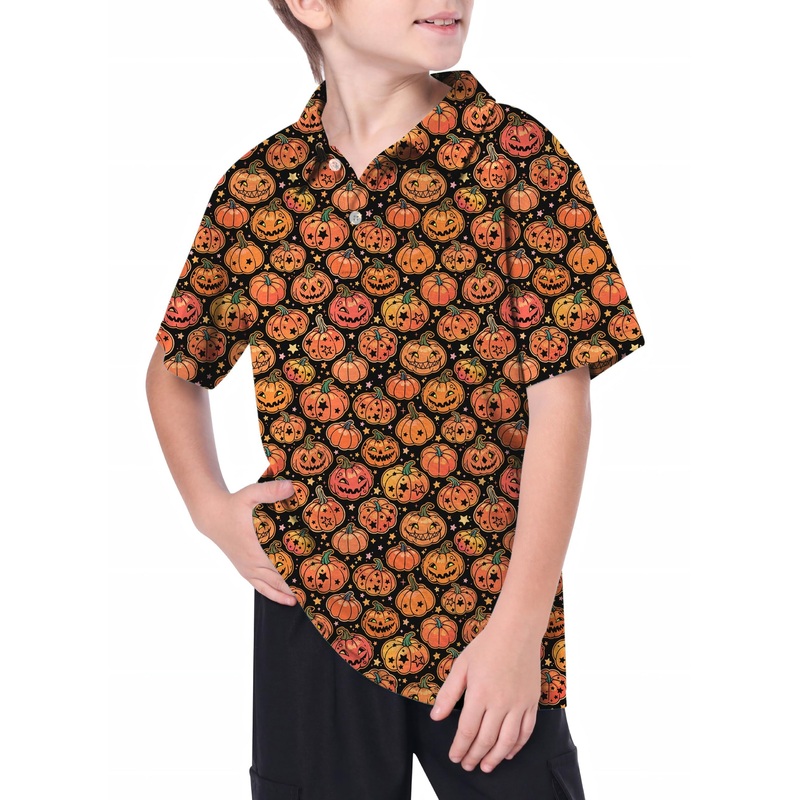 Youth Halloween Star Pumpkin Bones Golf Polo