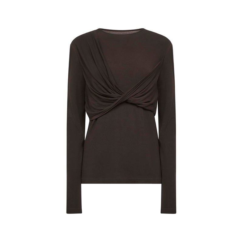 Brown jersey top with twisted detail