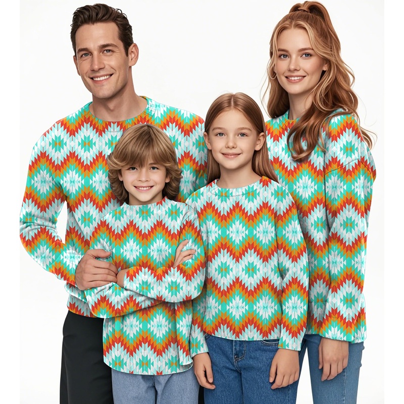 Aztec Summer Contrast Stitching Crewneck Pullover Ugly Sweater Men Women boy girl family