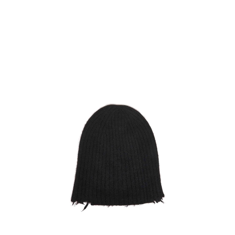 Black ribbed cashmere knit soft beanie
