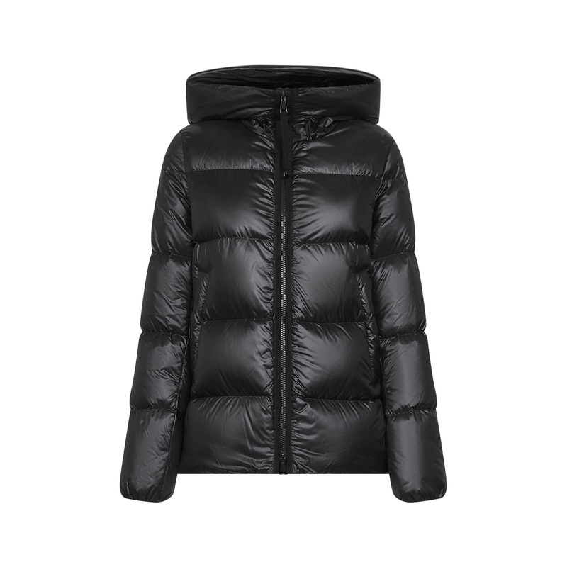 Black Serittes short hooded down jacket<BR/> <BR/>