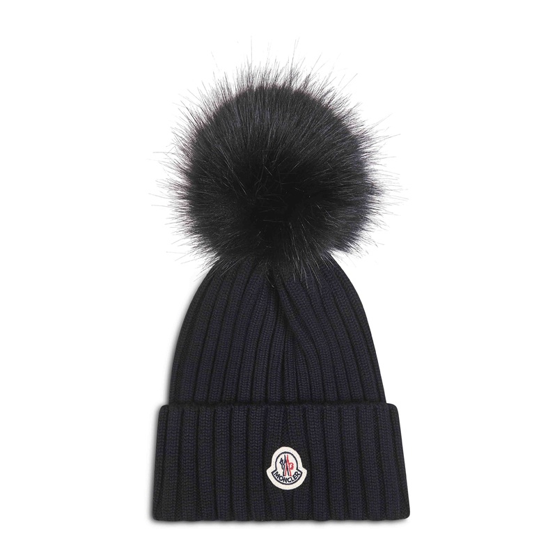Black wool pom pom beanie|PZ