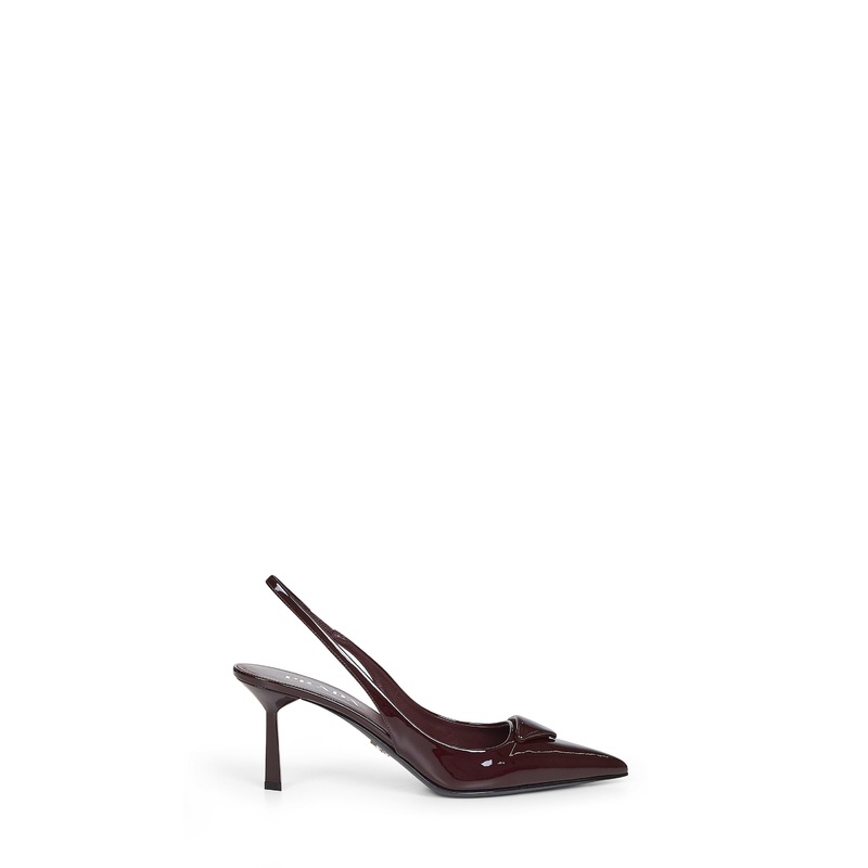 Burgundy patent leather slingback pumps