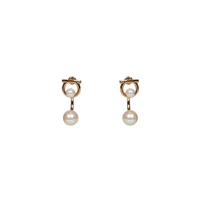 Gold brass Gancini earrings with pearls