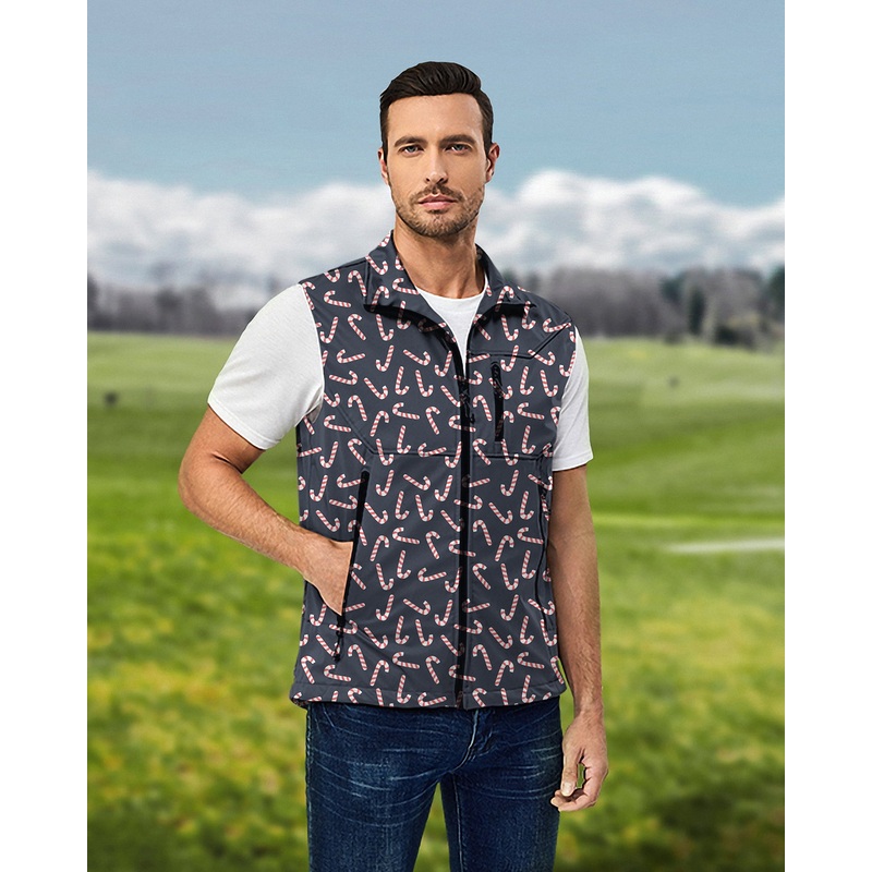 Men’s Christmas candy stick Lightweight Softshell Vest Sleeveless Jacket for Golf
