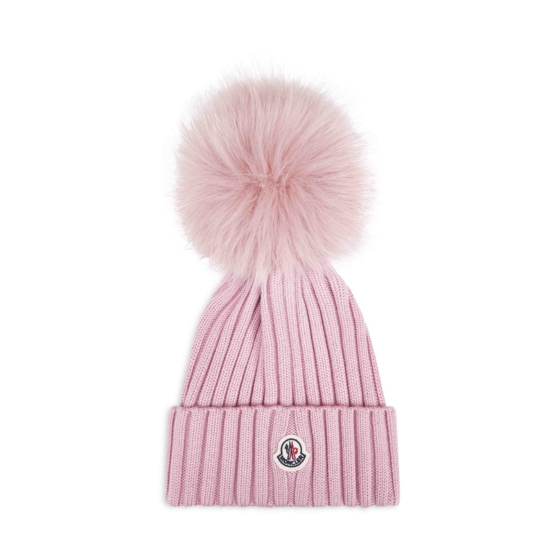Pink wool pom pom beanie|PZ