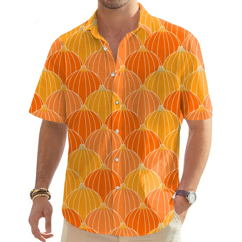 Halloween Thanksgiving Pumpkin Bones Men’s Golf Hawaiian Shirts Button Down Shirt