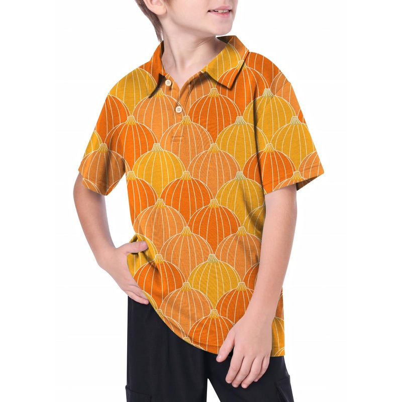 Youth Halloween Thanksgiving Pumpkin Bones Golf Polo
