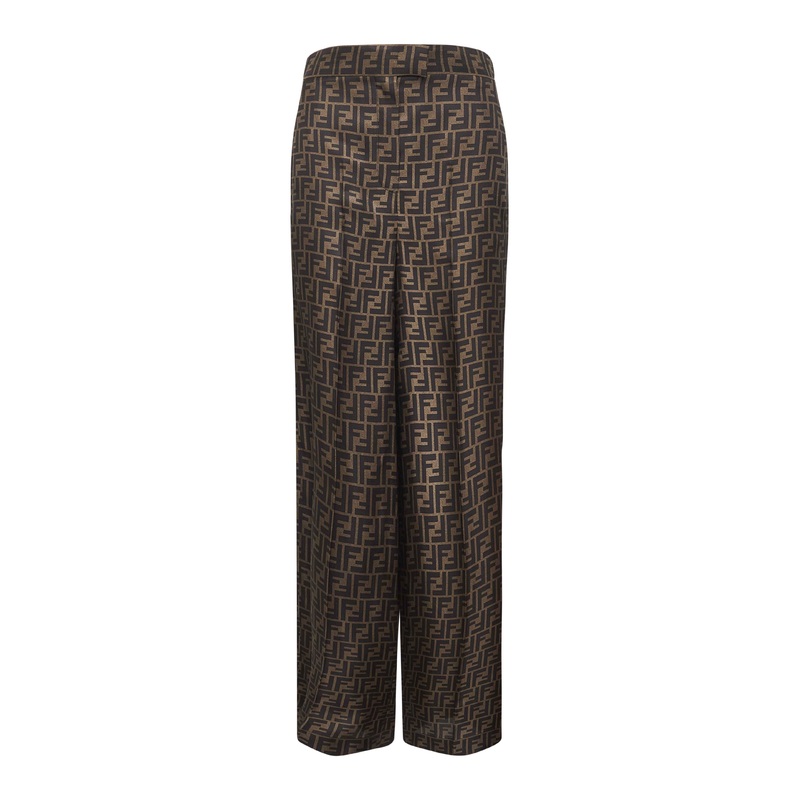 Brown FF silk twill trousers|40|44|42