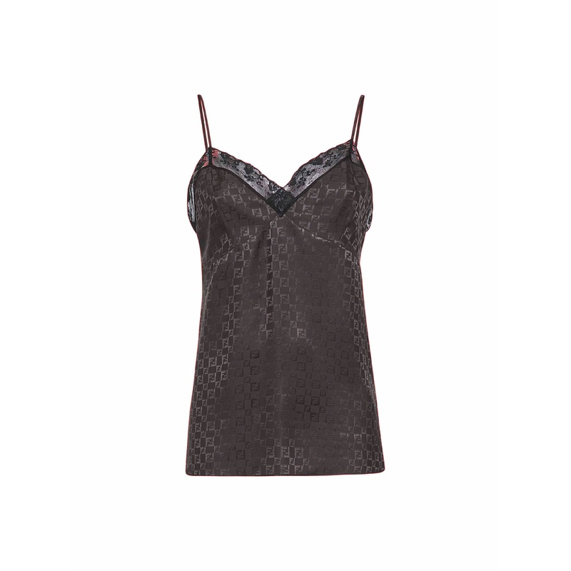 Brown jacquard FF silk camisole top