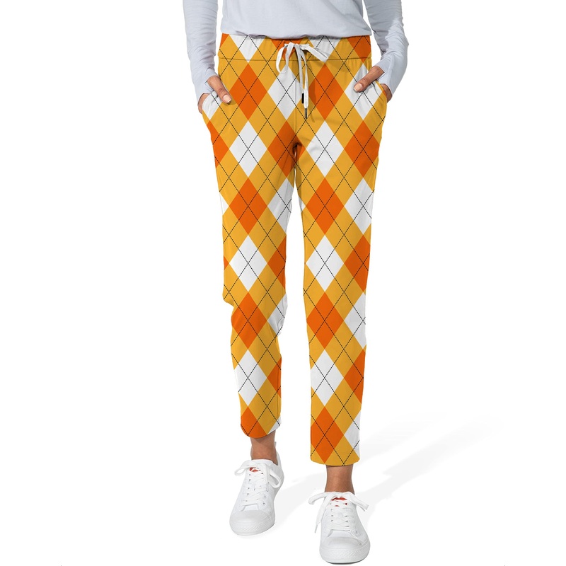 Halloween Cross Orange White Argyle Women’s 7/8 Stretch Ankle Golf Pants