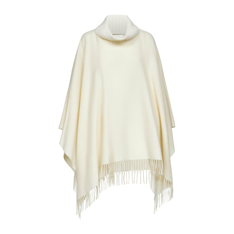 White wool and cashmere poncho