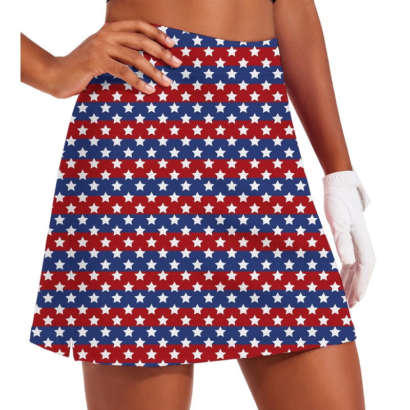 Women’s US Flag Stars Golf Skirts Inner Shorts Pocket