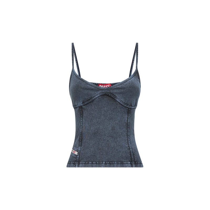 Blue denim-effect jersey T-Ony top