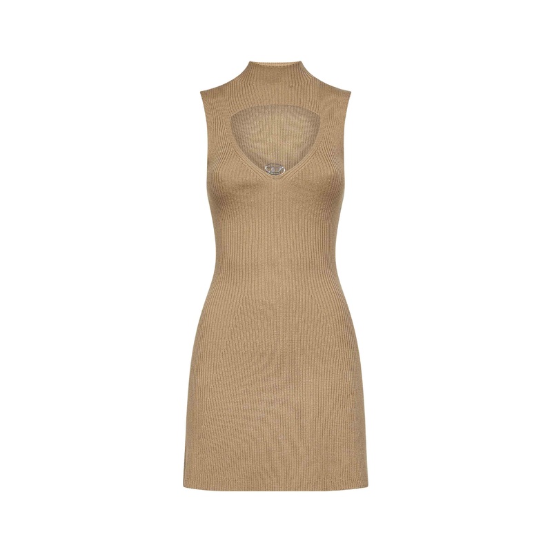 Camel ribbed wool M-Oloni-Short minidress