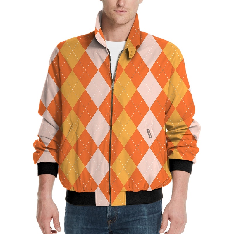 Halloween Orange Apricot Argyle Men’s Golf Windbreaker Light Jacket