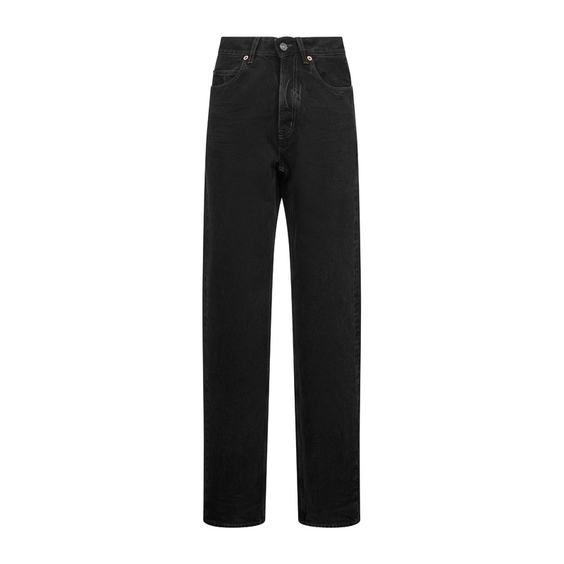 Black denim V-waist long baggy jeans