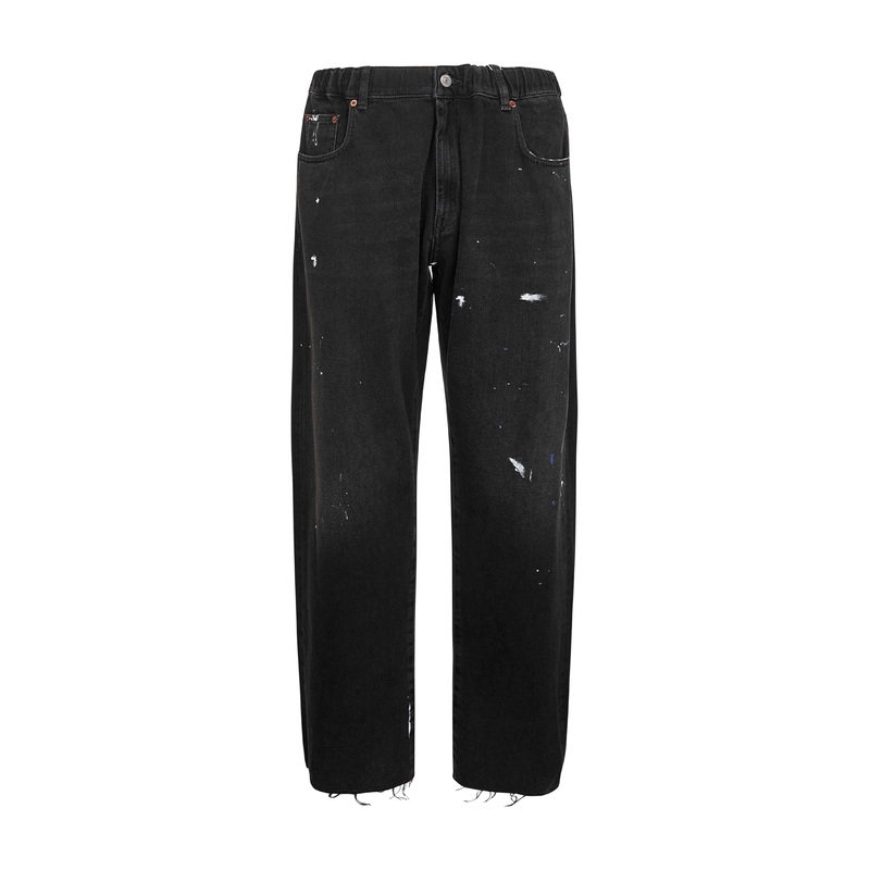 Black cotton denim straight leg jeans