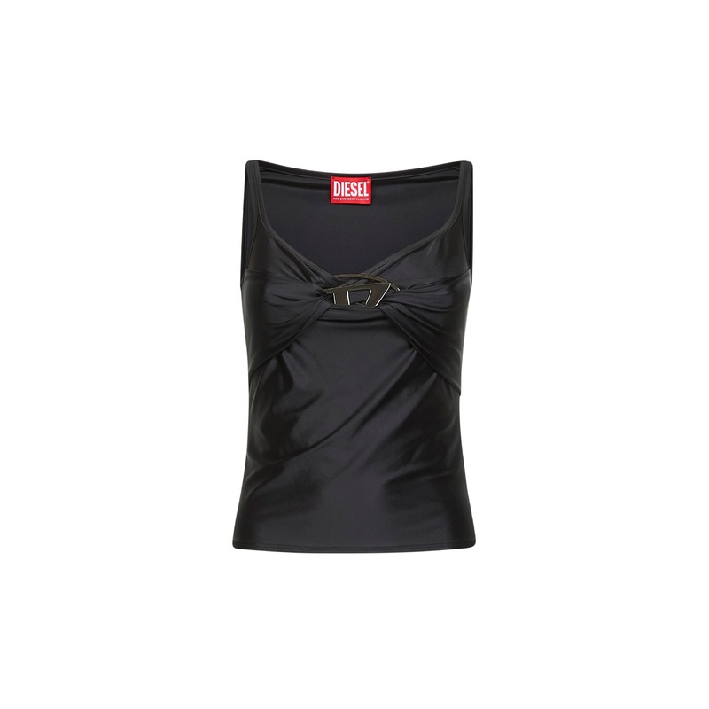 Black stretch nylon jersey T-Amai top