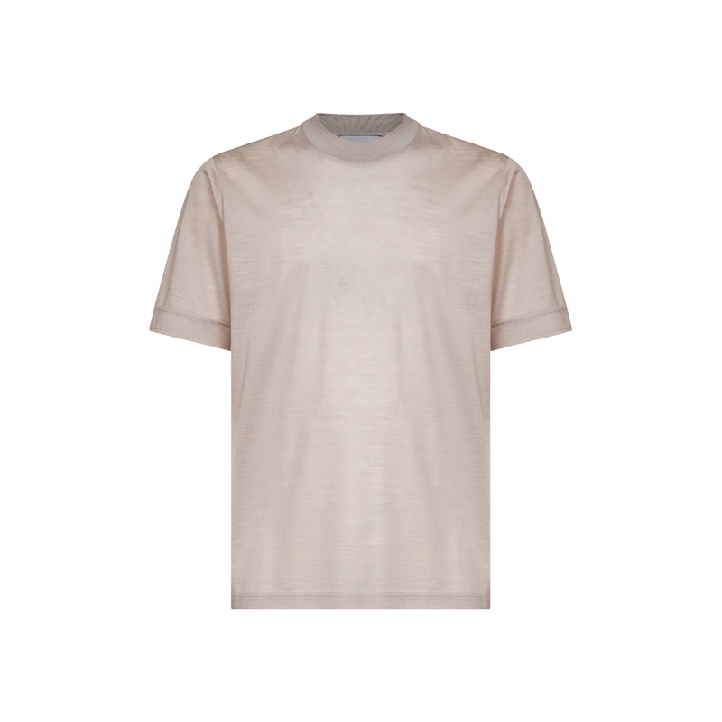 Taupe virgin wool jersey T-shirt