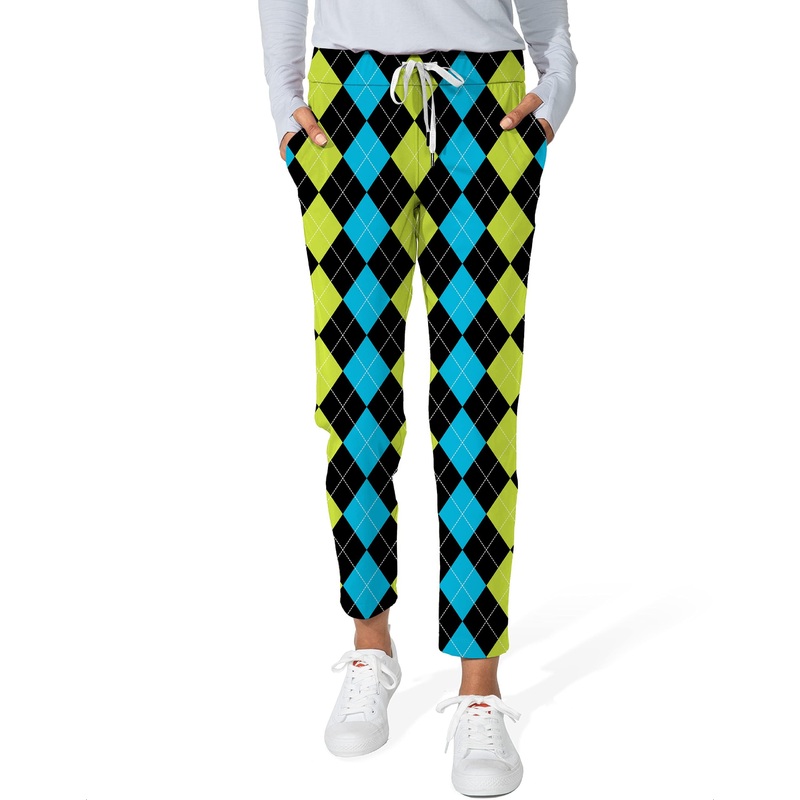 Halloween Black Green Blue Argyle Women’s 7/8 Stretch Ankle Golf Pants