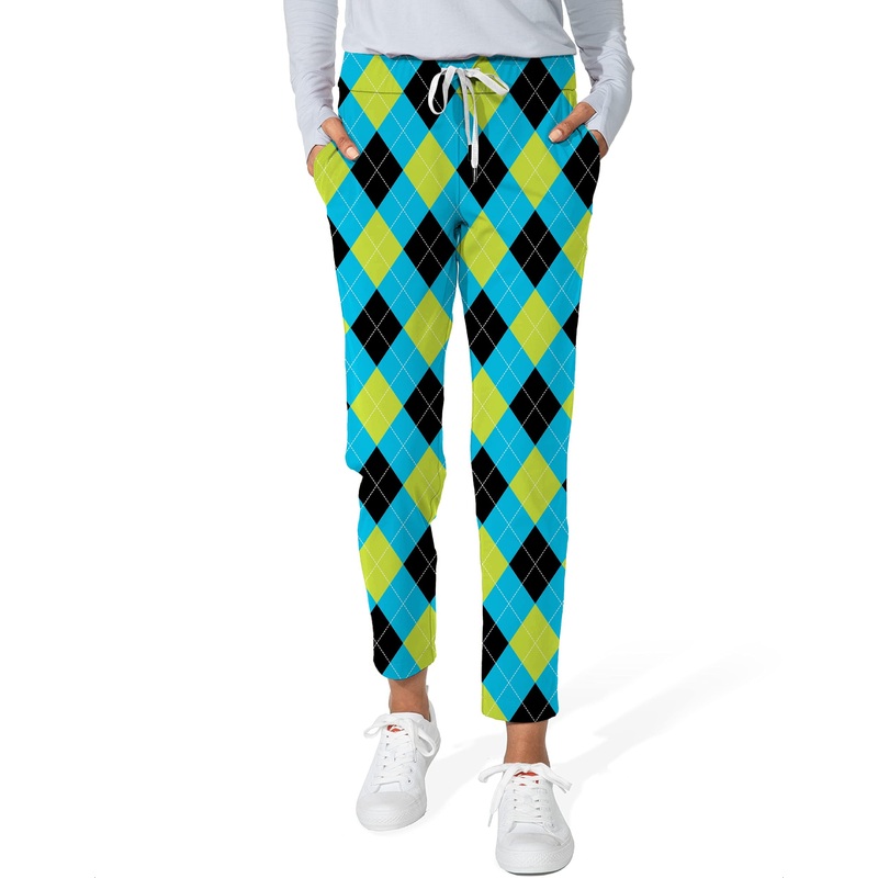 Halloween  Black Green Blue White Argyle Women’s 7/8 Stretch Ankle Golf Pants