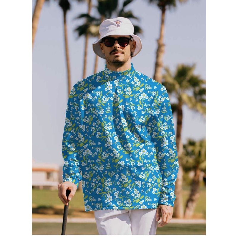 Men’s Blue Daisy Pullover High neck Long/Short sleeve T-Shirt