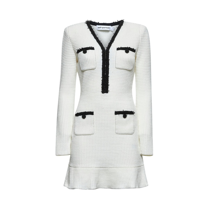 White textured knit mini dress