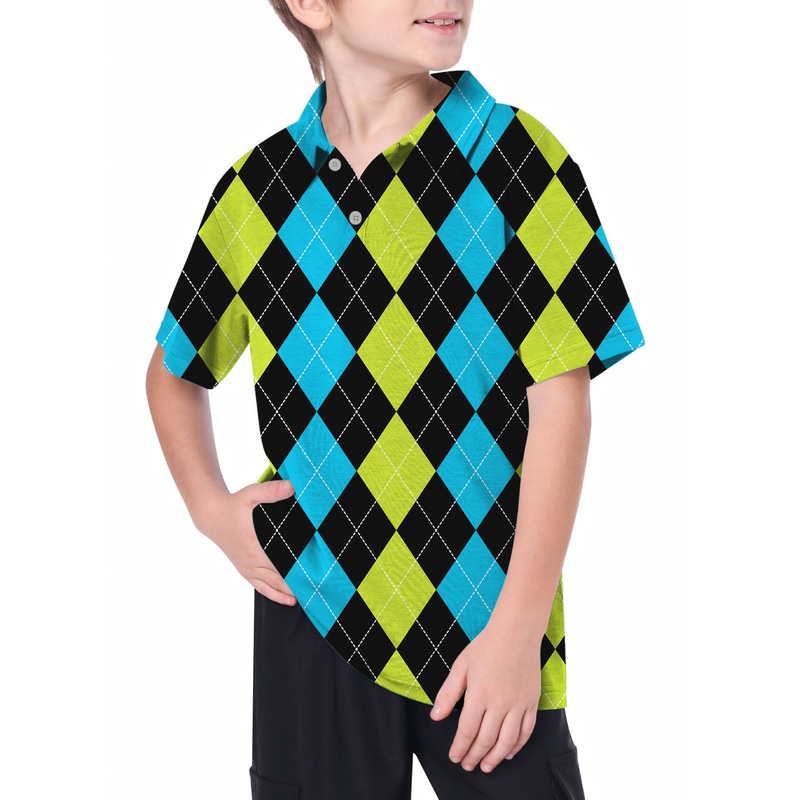 Youth Halloween Black Green Blue Argyle Golf Polo
