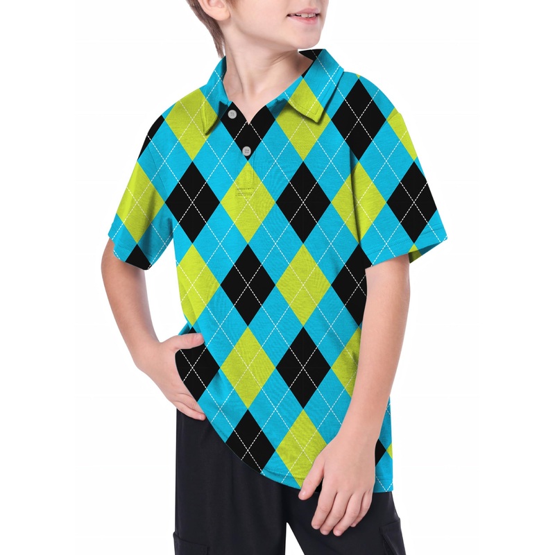 Youth Halloween  Black Green Blue White Argyle Golf Polo