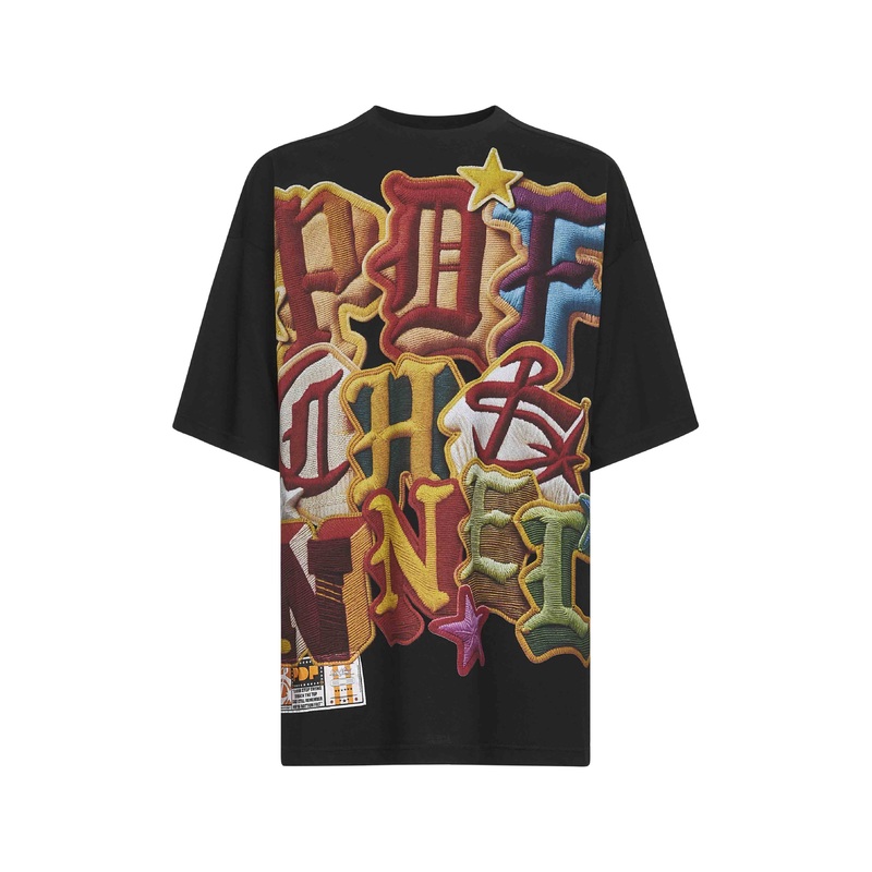 Black cotton jersey printed T-shirt