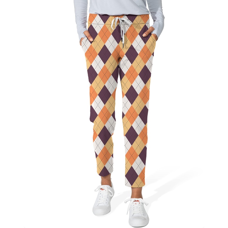 Halloween Orange White Brown Argyle Women’s 7/8 Stretch Ankle Golf Pants