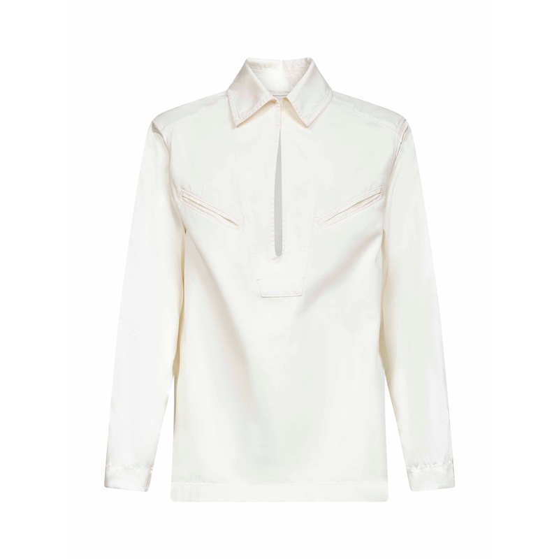 White cotton and viscose popover shirt