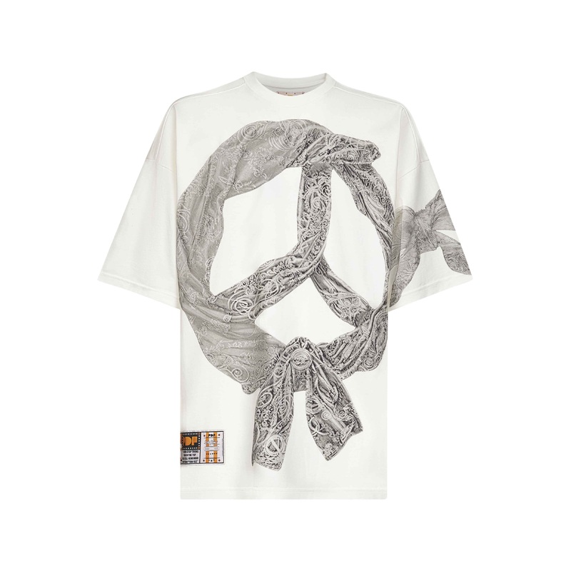 White cotton jersey printed T-shirt <BR/>