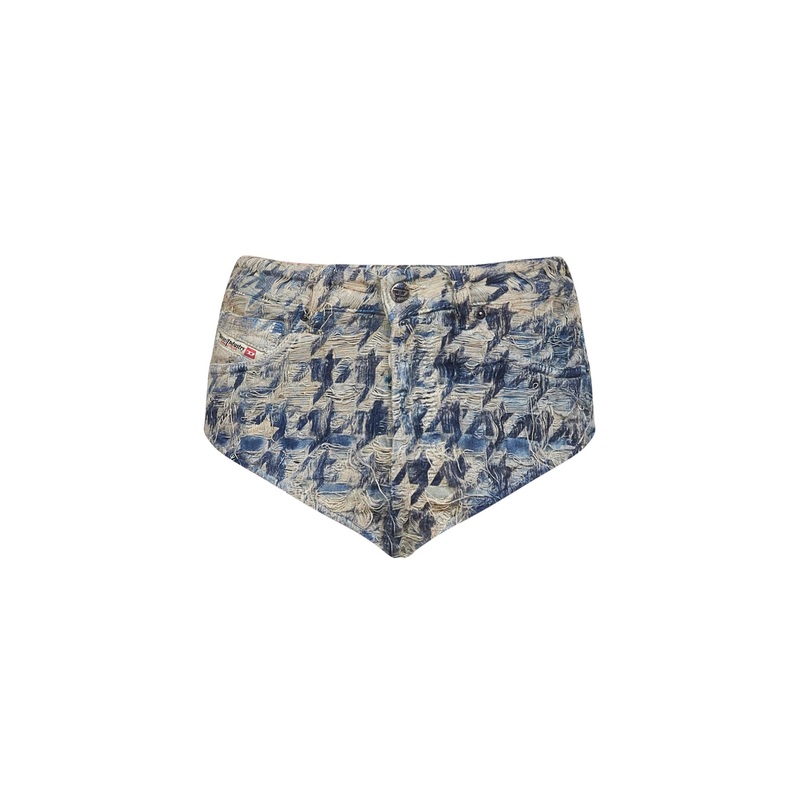 Beige houndstooth denim De-Jizz-Fsh1 hot pants