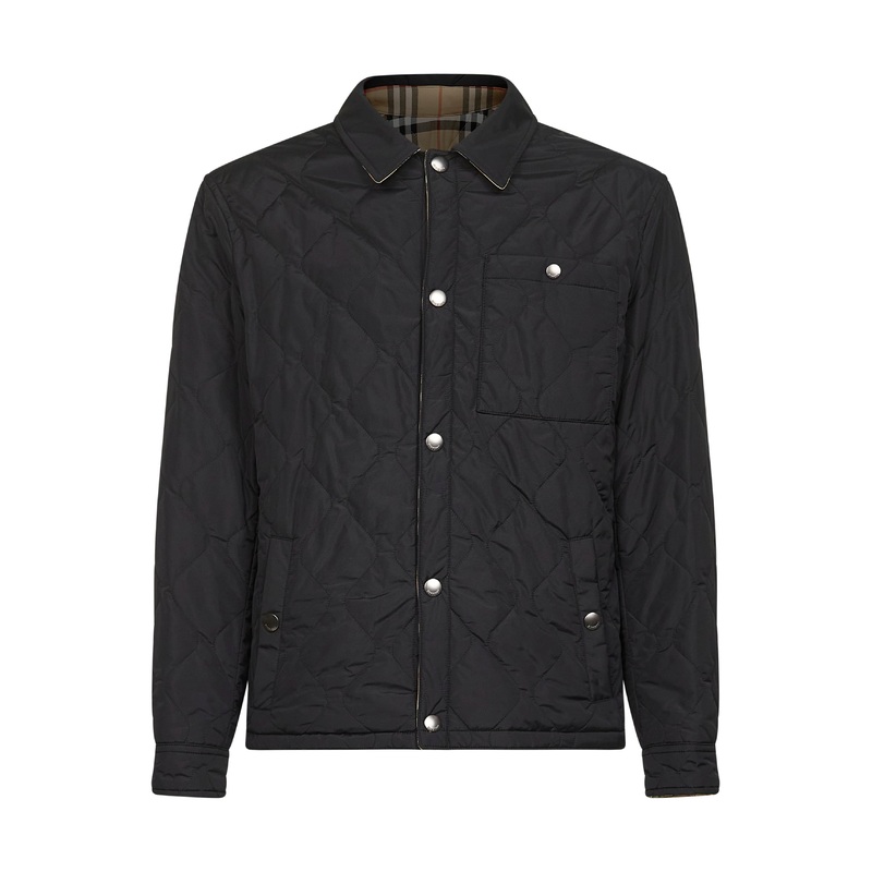 Black quilted nylon reversible overshirt