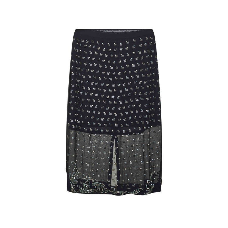 Blue georgette jewel embellished midi skirt