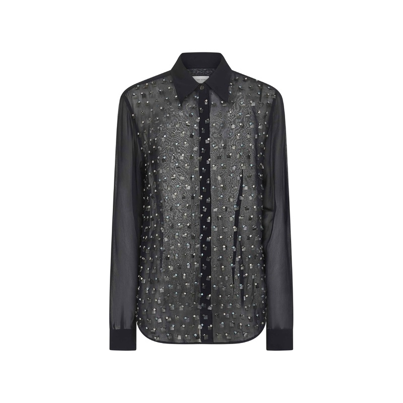 Blue georgette jewel embellished shirt