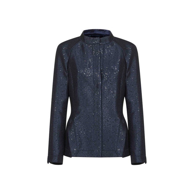 Blue sequin-embroidered jacquard jacket