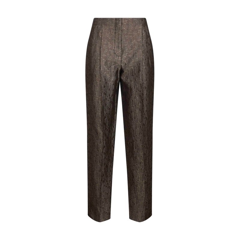 Brown jacquard silk and wool trousers