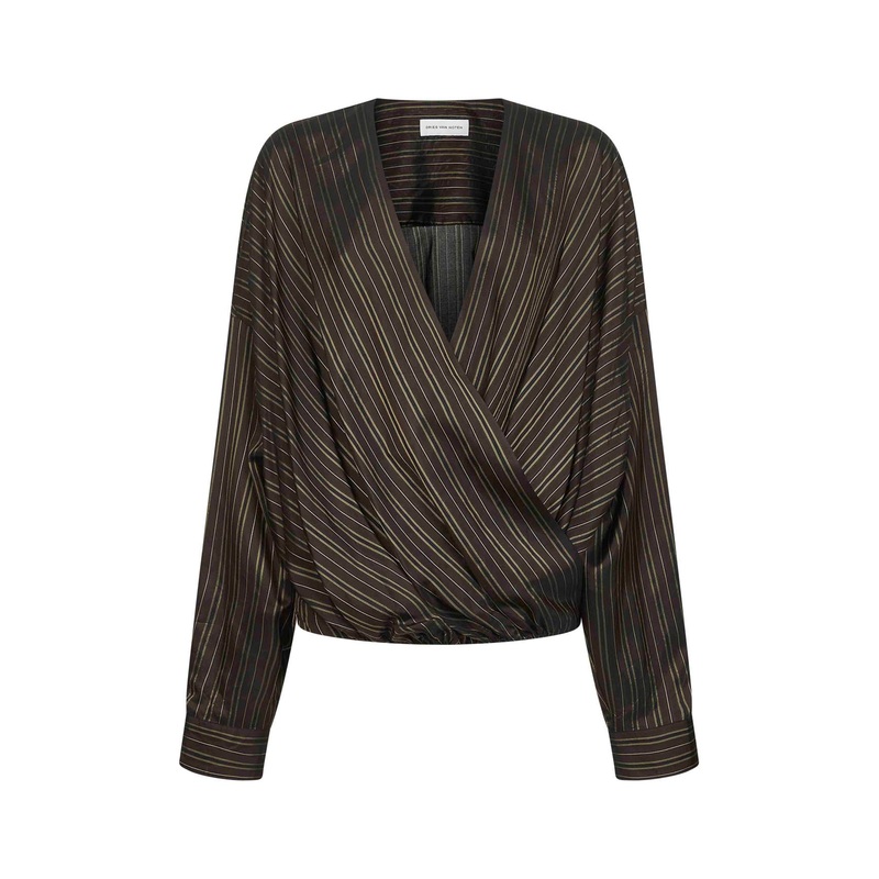Brown striped cupro draped blouse