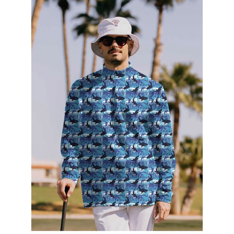 Men’s blue shark Pullover High neck Long/Short sleeve T-Shirt