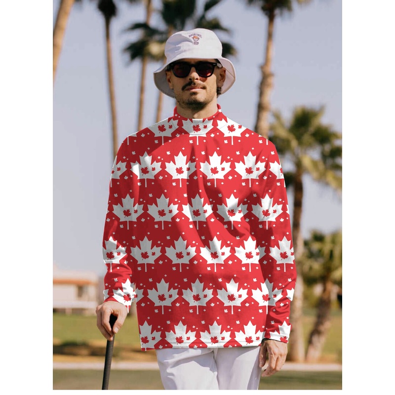 Men’s Canadian Maple Leaf Pullover High neck Long/Short sleeve T-Shirt