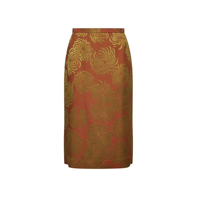 Orange jacquard viscose blend midi skirt