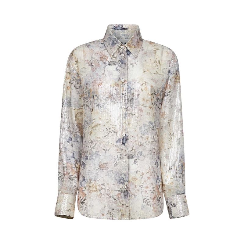 Sequin-embroidered floral print fabric Journey shirt
